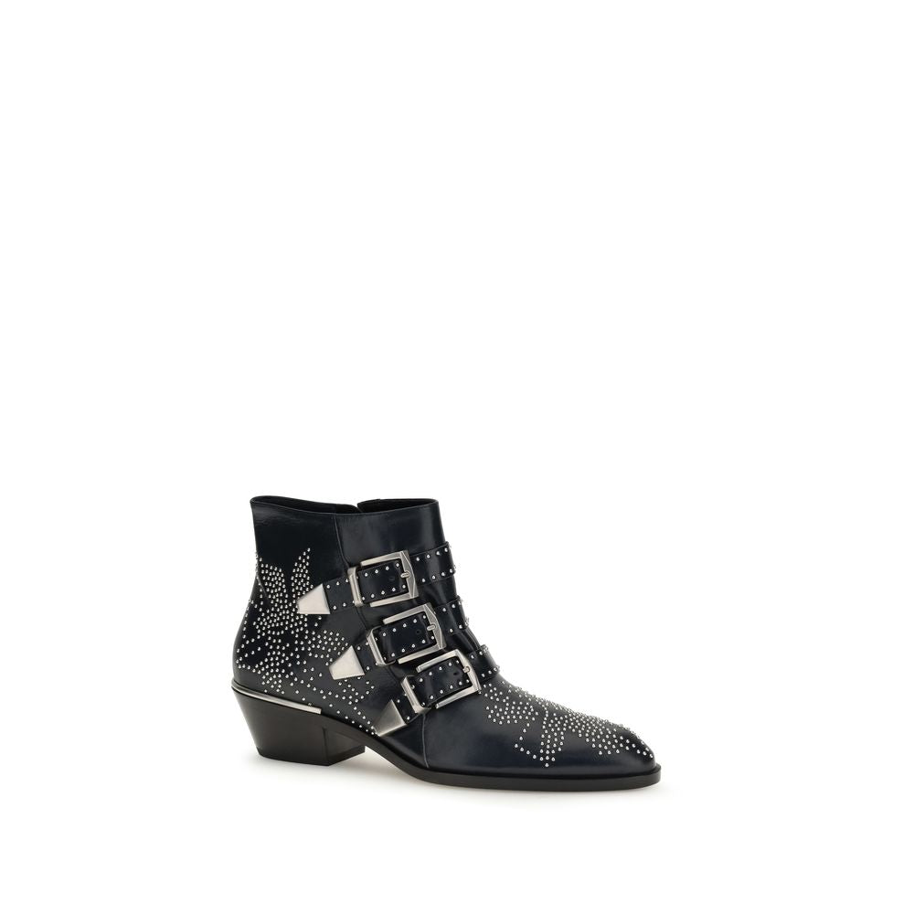 Black Calf Leather Bos Taurus Lace-Up Boots Chloé