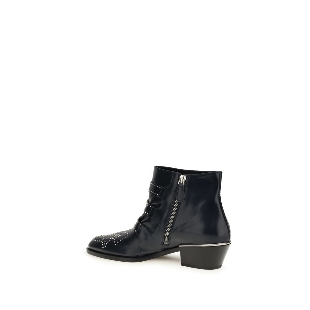 Black Calf Leather Bos Taurus Lace-Up Boots Chloé