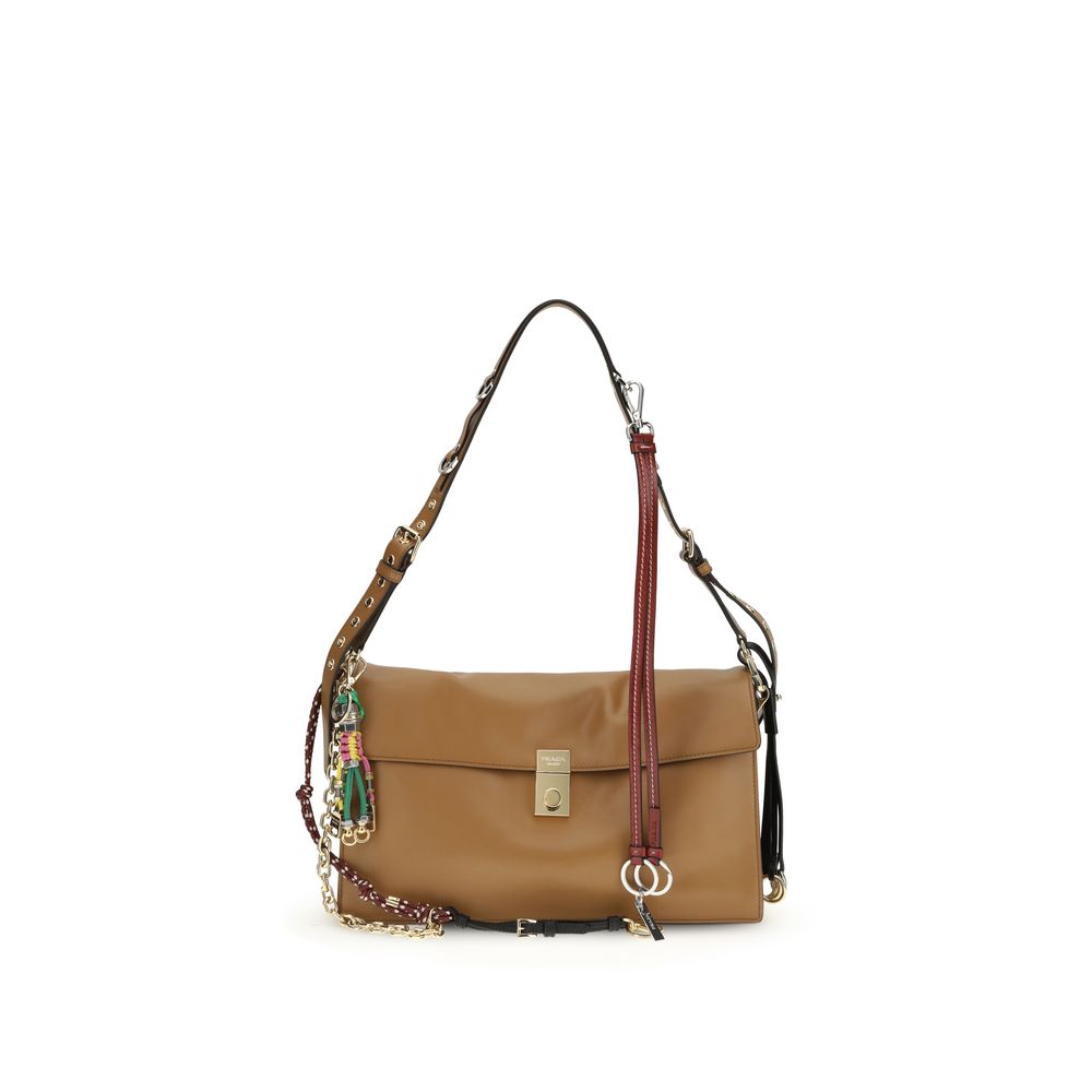 Beige Calf Leather Bos Taurus Shoulder Bag Prada
