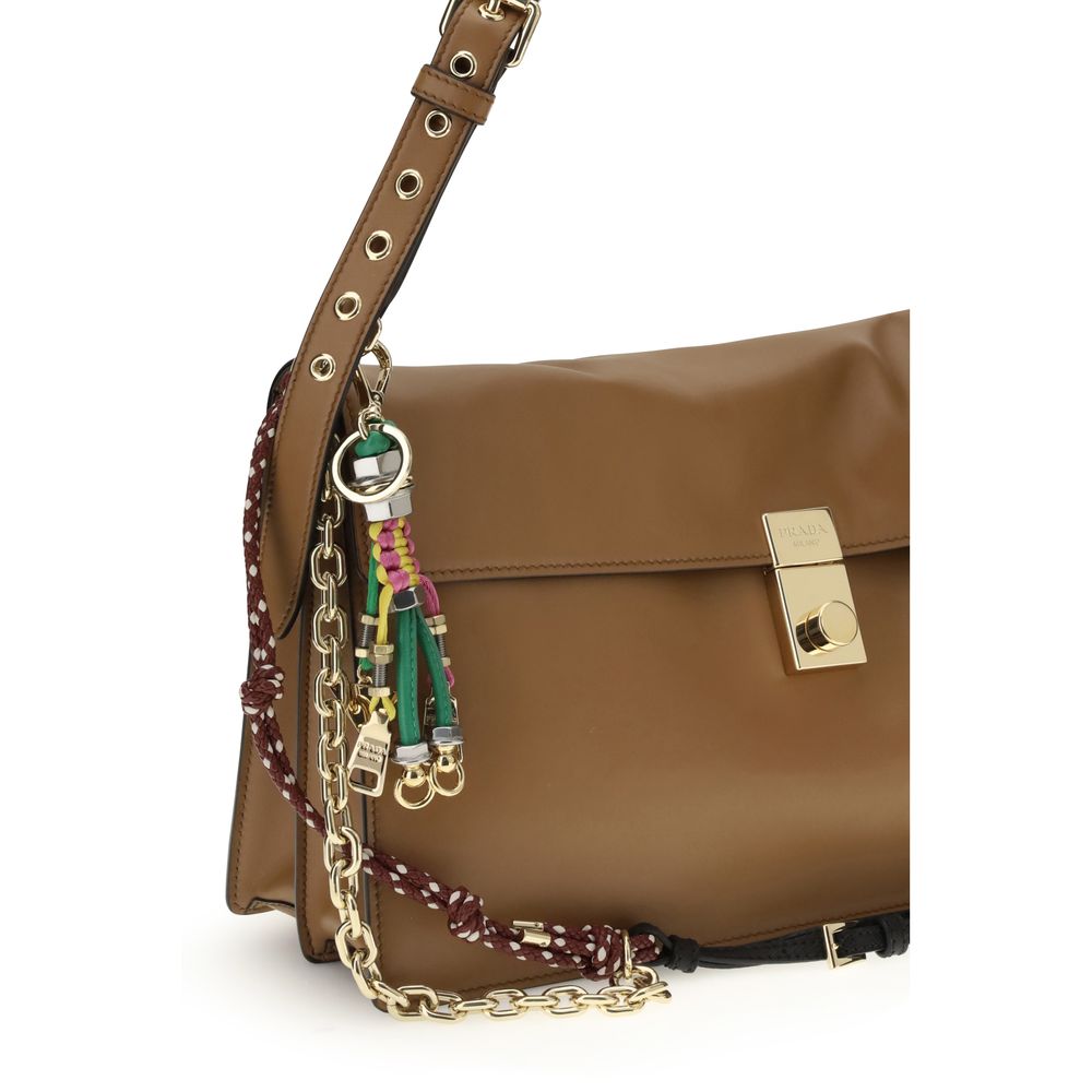 Beige Calf Leather Bos Taurus Shoulder Bag Prada