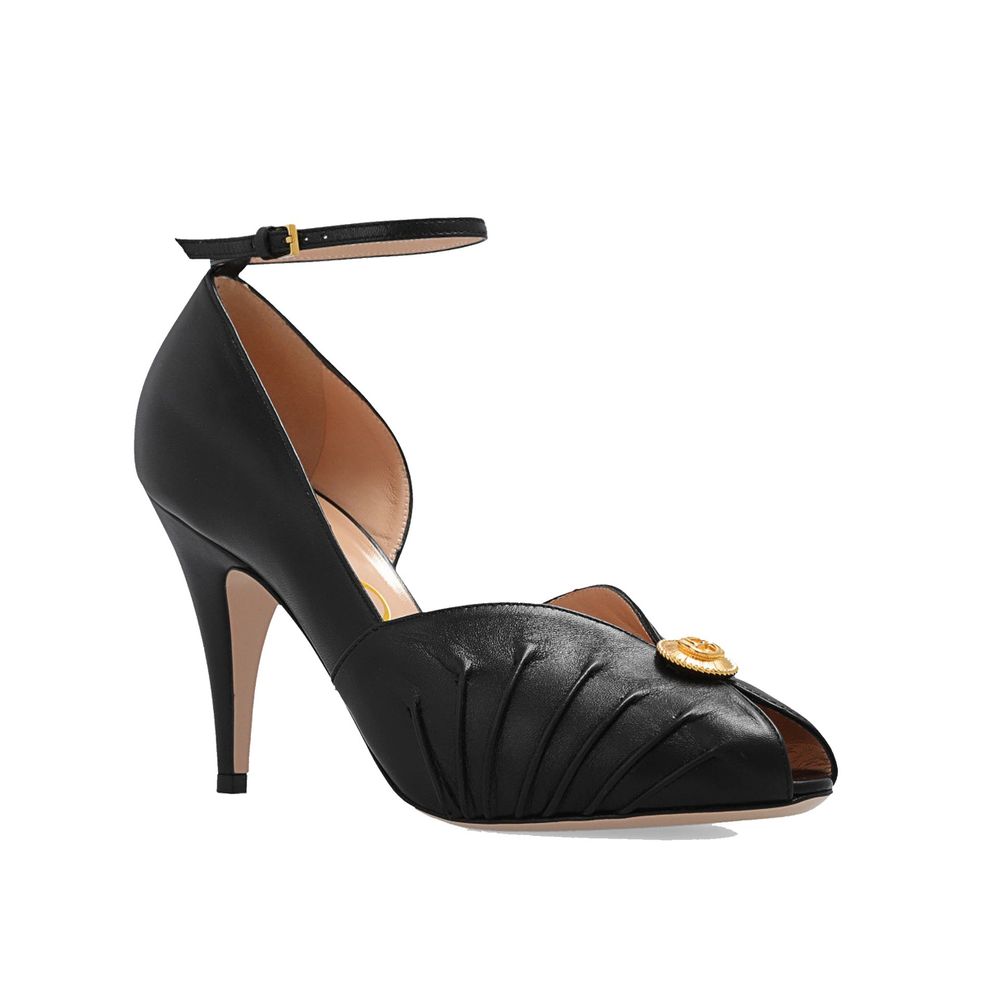 Black Leather High Heel Pumps Gucci
