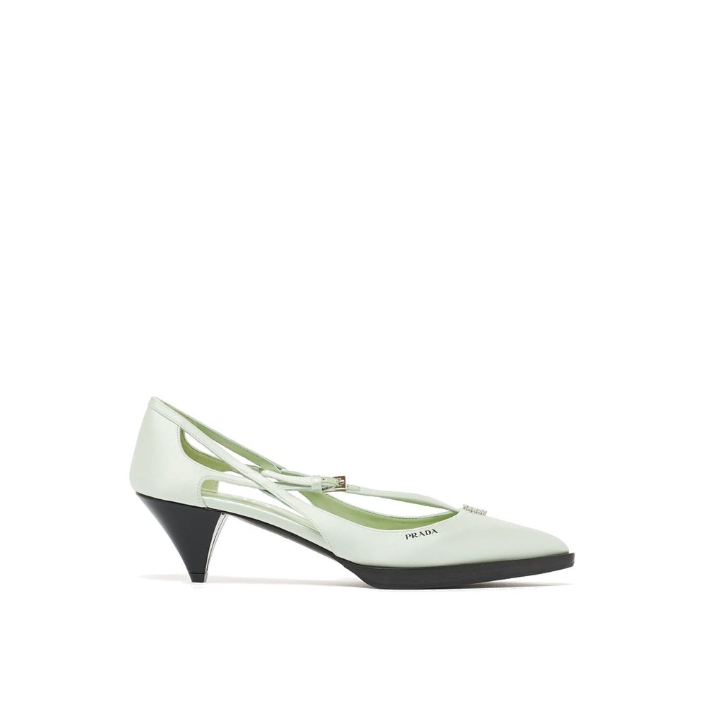 Bicolor Silk Mid Heel Pumps Prada