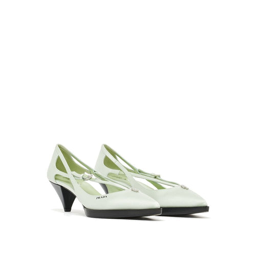 Bicolor Silk Mid Heel Pumps Prada