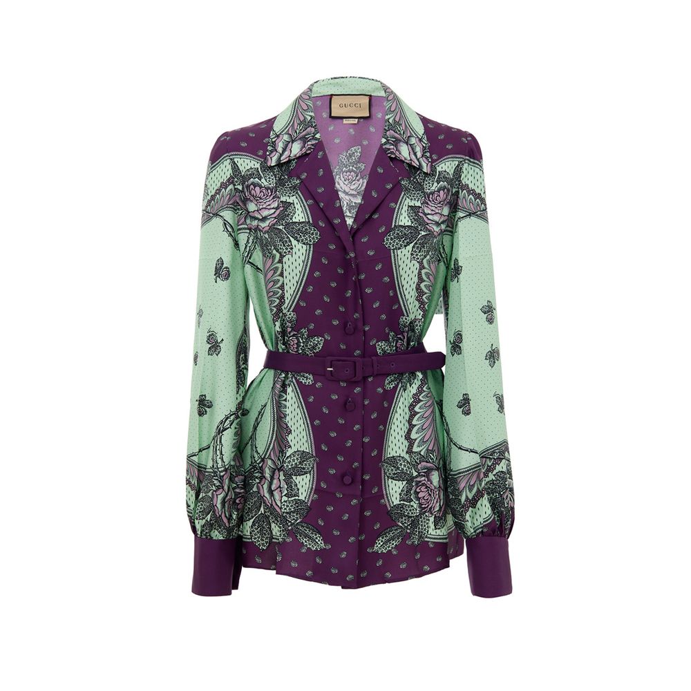 Green Silk Pattern Shirt Gucci