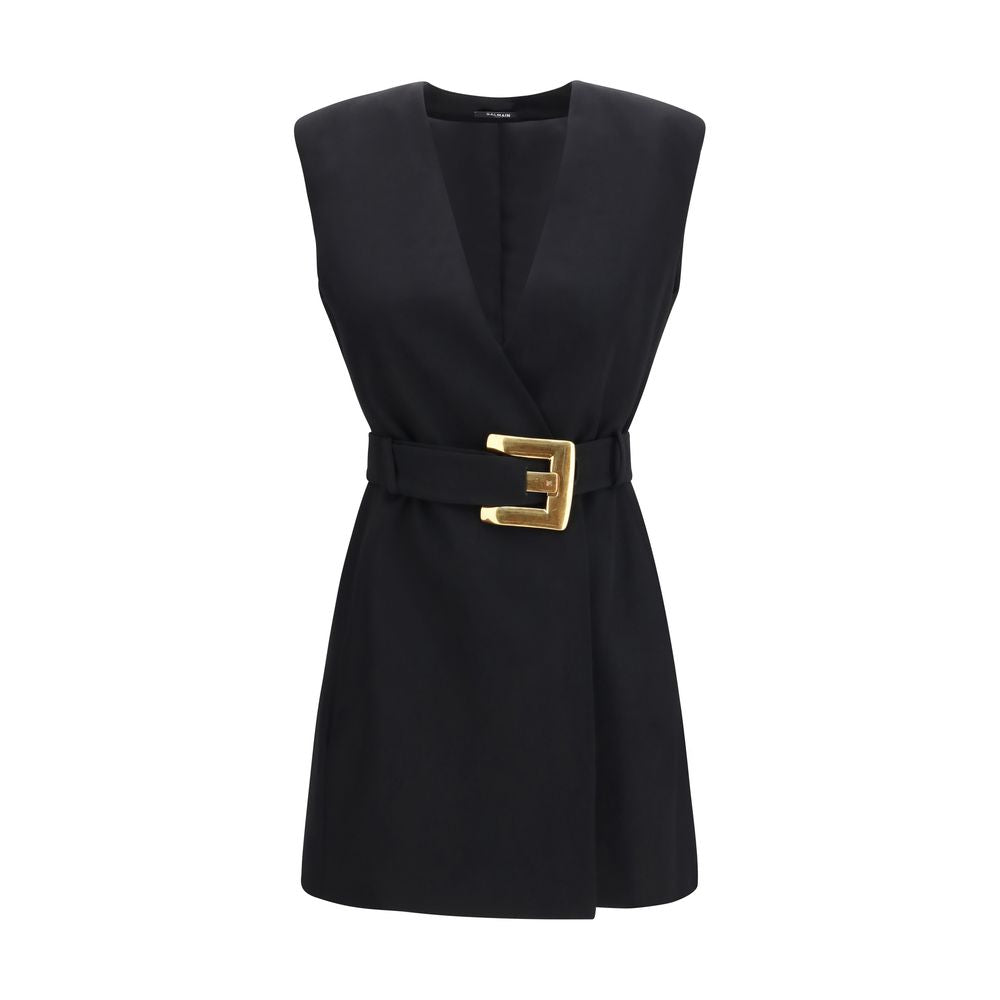 Black Fleece Wool Cocktail Dress Balmain