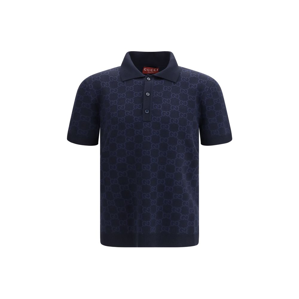 Blue Silk Polo Shirt Gucci