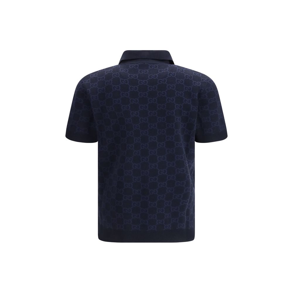Blue Silk Polo Shirt Gucci