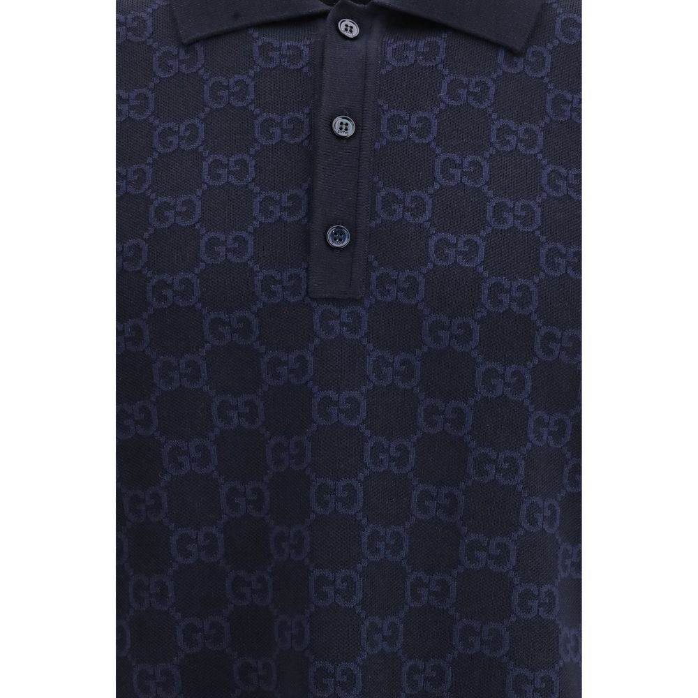 Blue Silk Polo Shirt Gucci