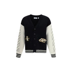 Black Cotton Cardigan Off-White