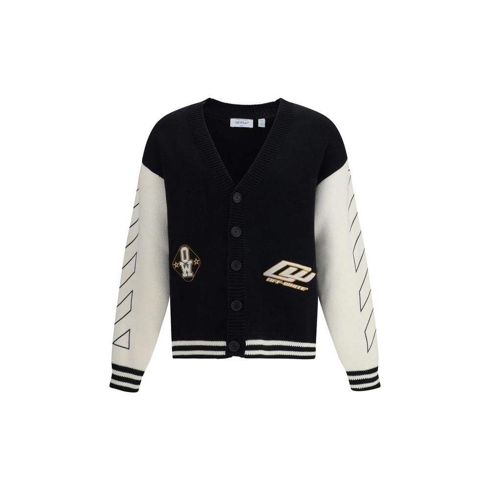 Black Cotton Cardigan Off-White