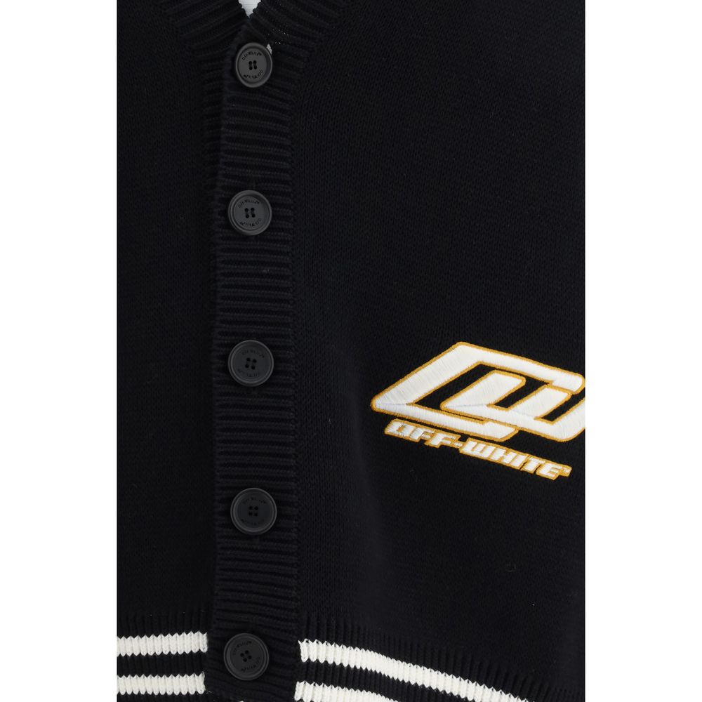 Black Cotton Cardigan Off-White