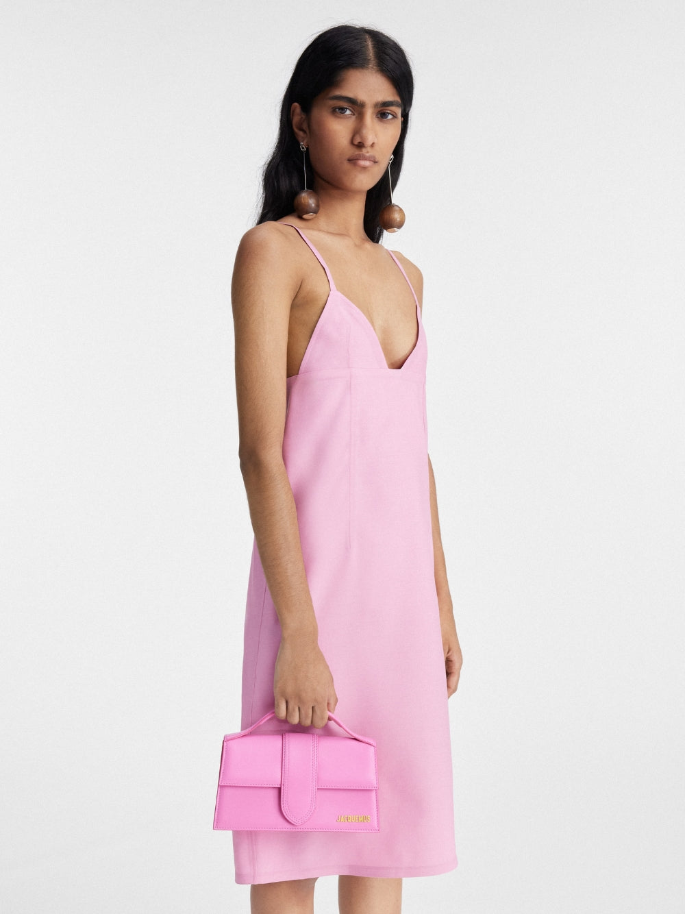 Neon Pink Leather Le Grand Bambino Handbag Jacquemus