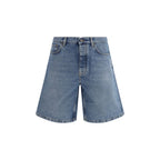 Blue Cotton Bermuda Shorts Off-White
