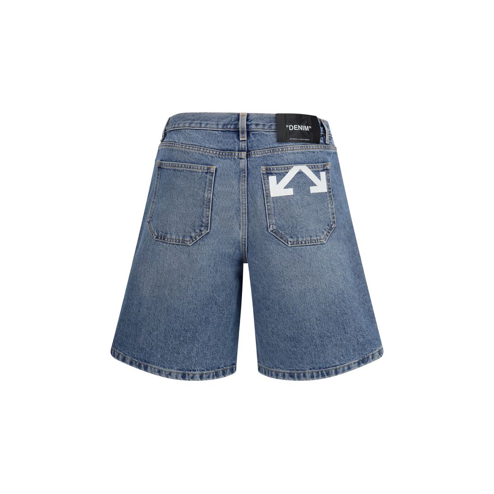 Blue Cotton Bermuda Shorts Off-White