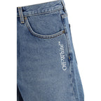 Blue Cotton Bermuda Shorts Off-White