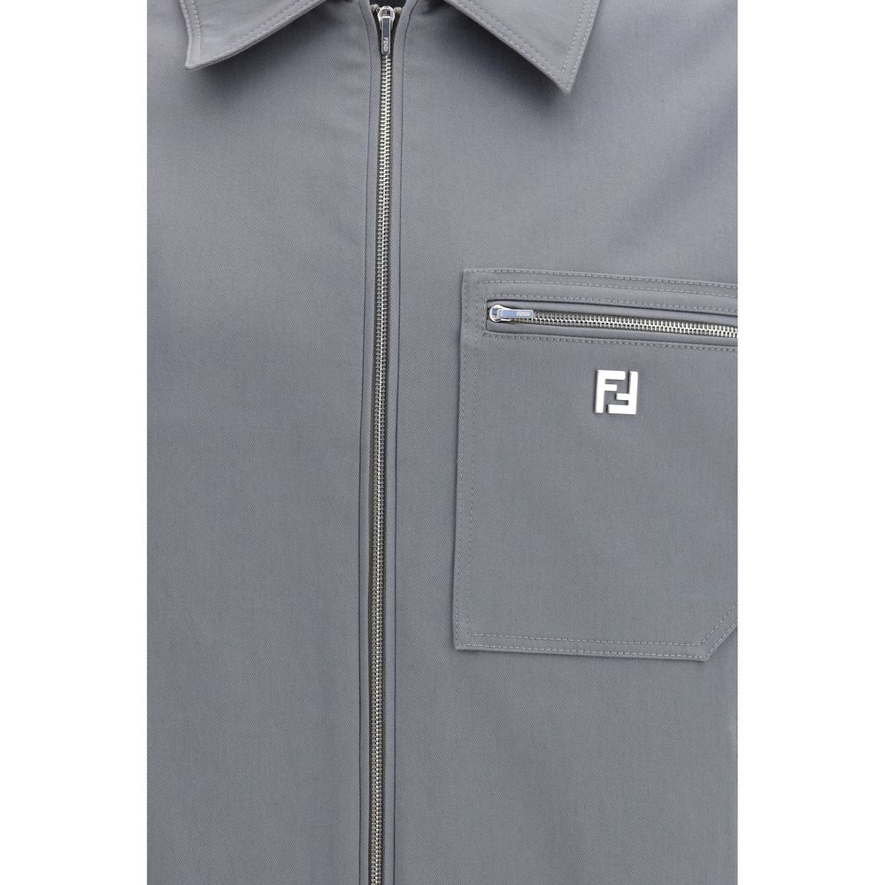 Gray Cotton Shell Jacket Fendi