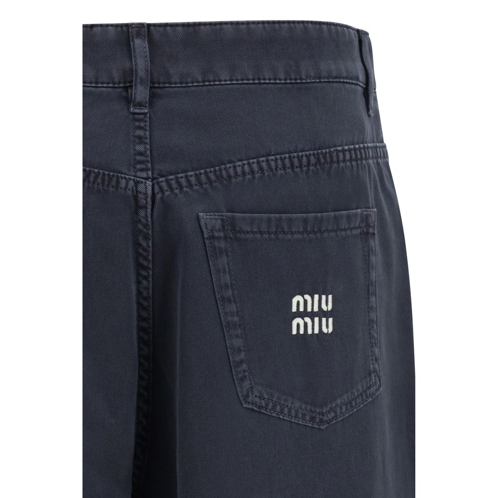 Blue Cotton Flared Jeans Miu Miu