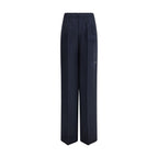Blue Silk Casual Pants