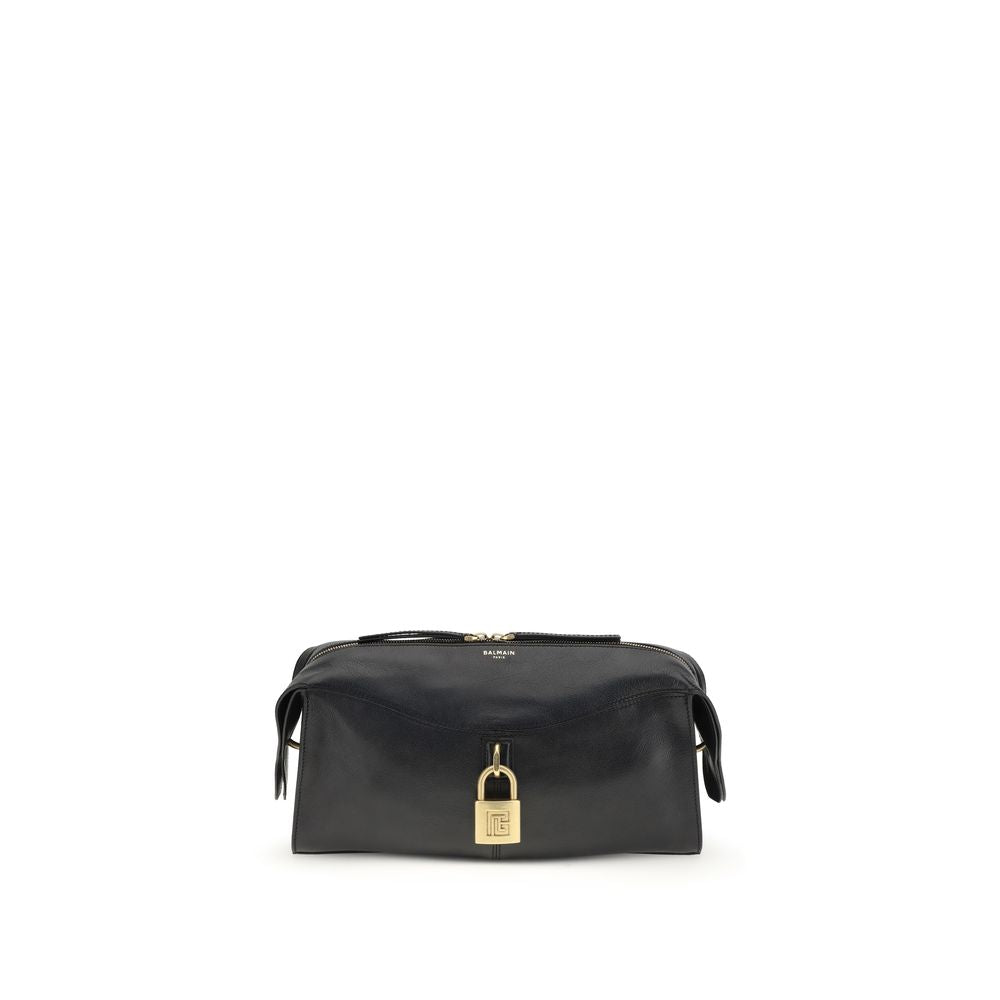 Black Calf Leather Bos Taurus Shoulder Bag Balmain