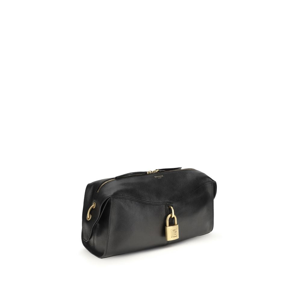 Black Calf Leather Bos Taurus Shoulder Bag Balmain