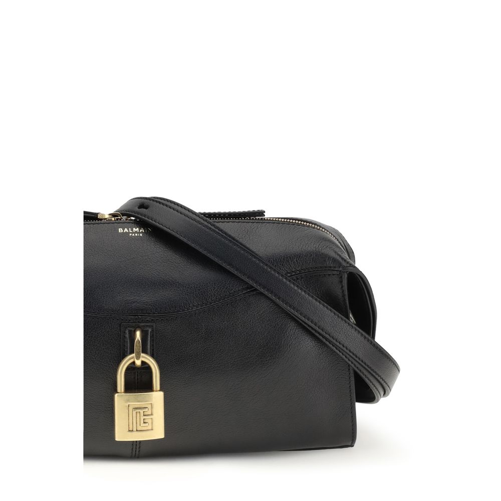 Black Calf Leather Bos Taurus Shoulder Bag Balmain