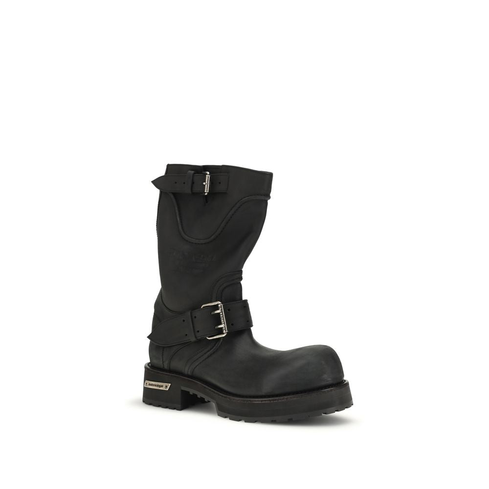 Black Calf Leather Bos Taurus Lace-Up Boots Balenciaga