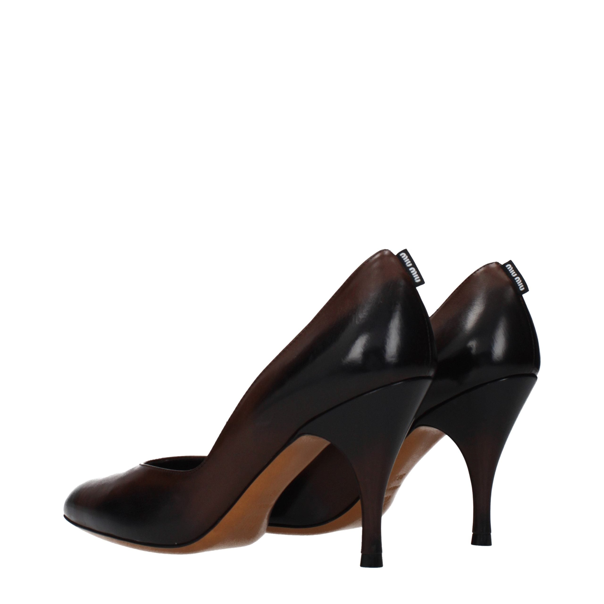Brown Leather High Heel Pumps Miu Miu