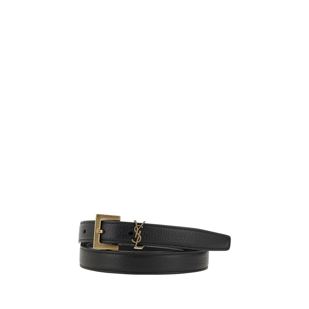 Black Calf Leather Bos Taurus Regular Belt Saint Laurent