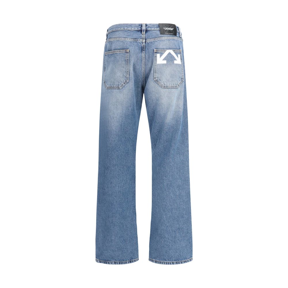 Blue Cotton Relaxed Fit Jeans Off-White