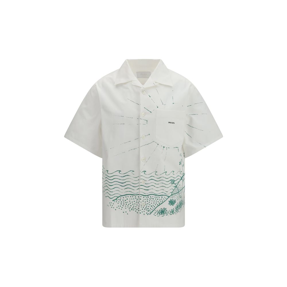 White Cotton Pattern Shirt Prada