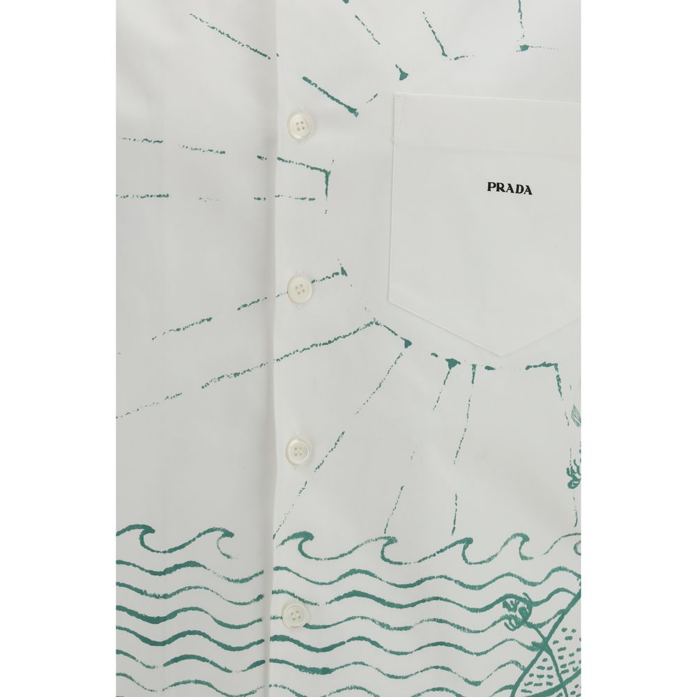 White Cotton Pattern Shirt Prada