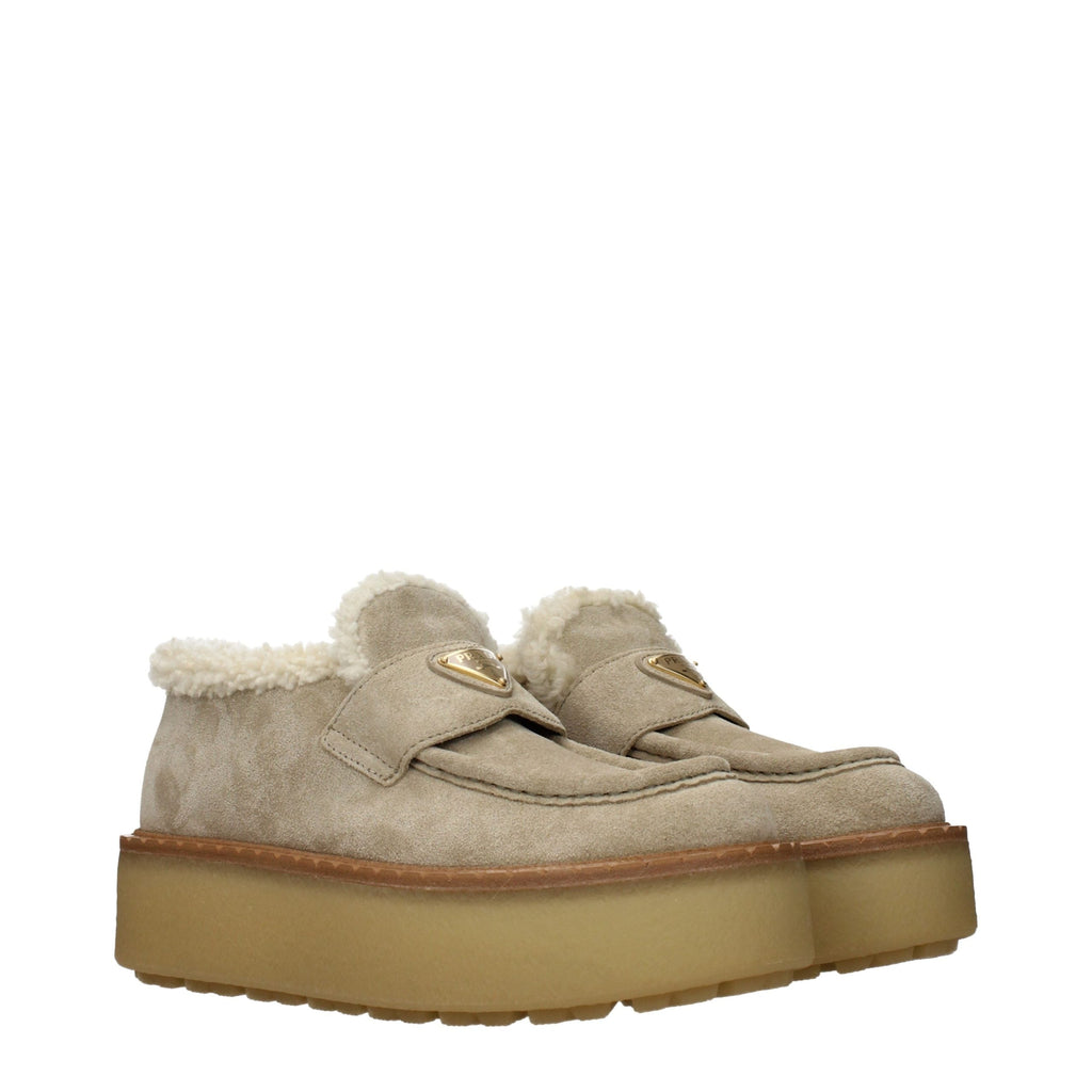 Beige Leather Platform Loafers Prada
