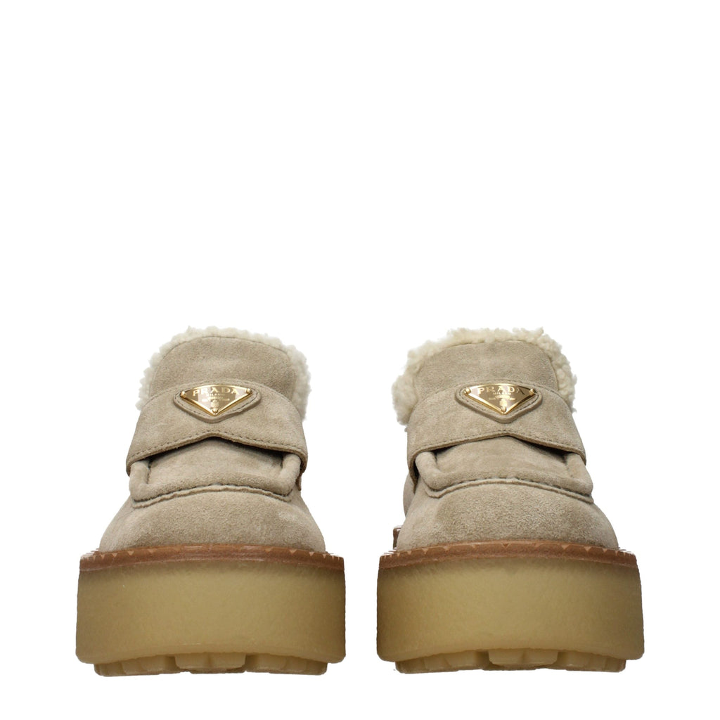 Beige Leather Platform Loafers Prada