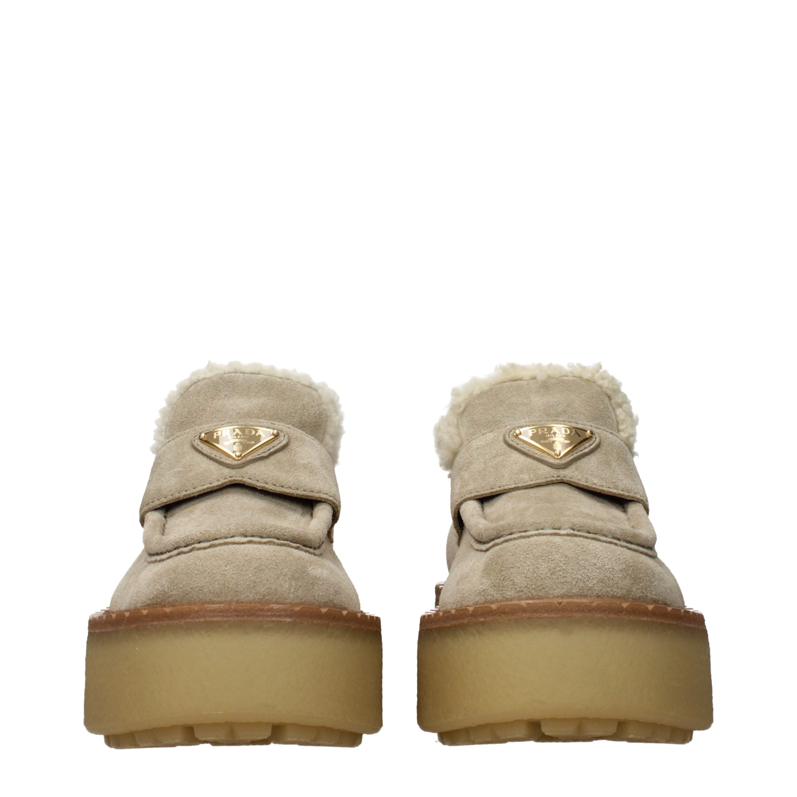 Beige Leather Platform Loafers Prada