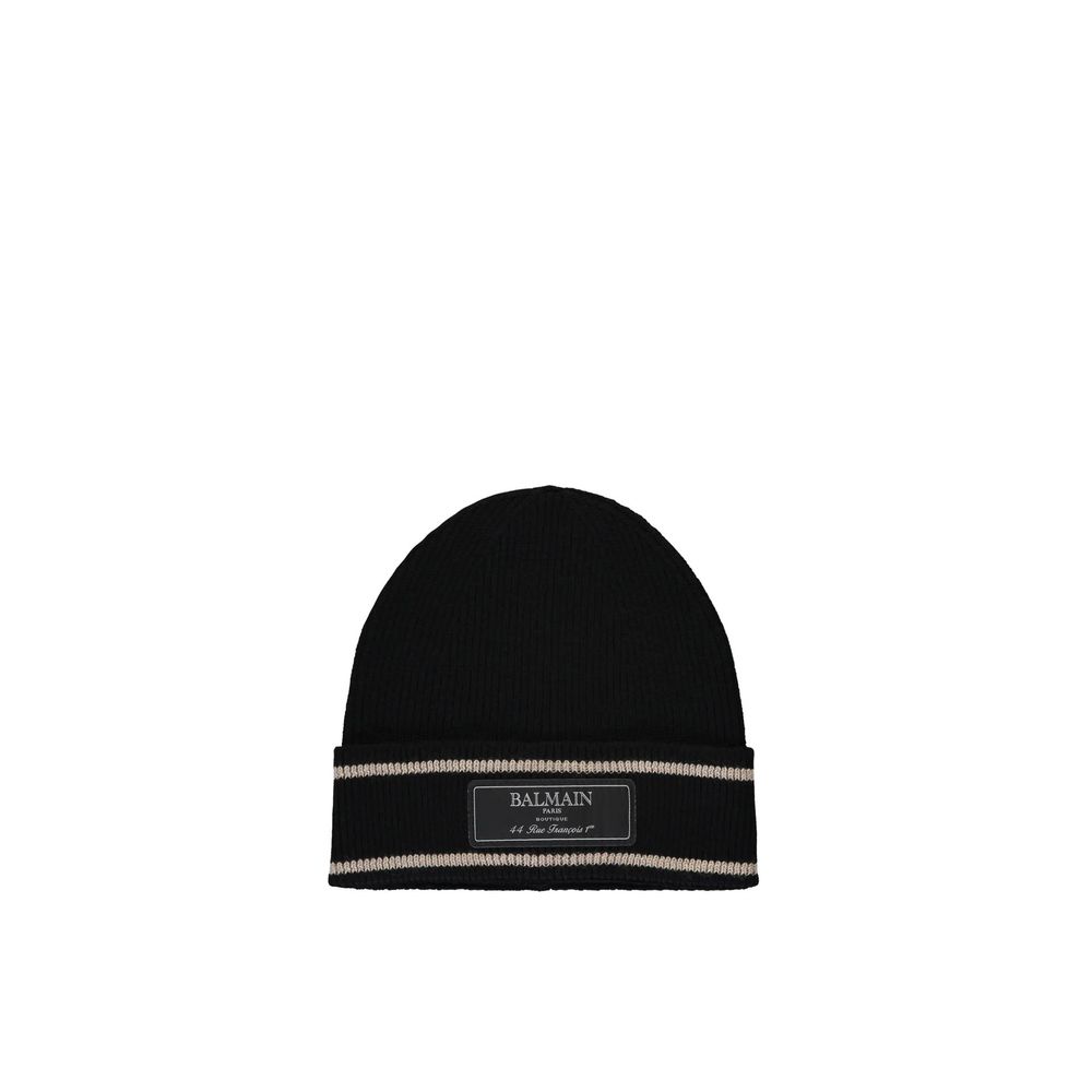Black Merino Wool Beanie Balmain