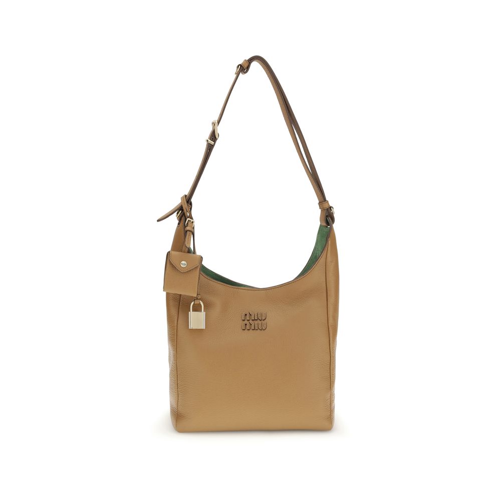 Beige Calf Leather Bos Taurus Shoulder Bag Miu Miu