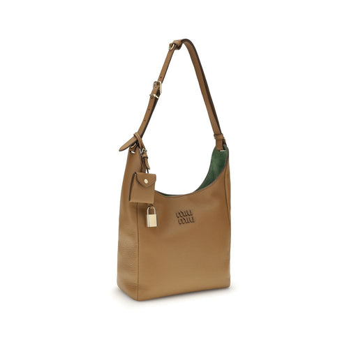 Beige Calf Leather Bos Taurus Shoulder Bag Miu Miu