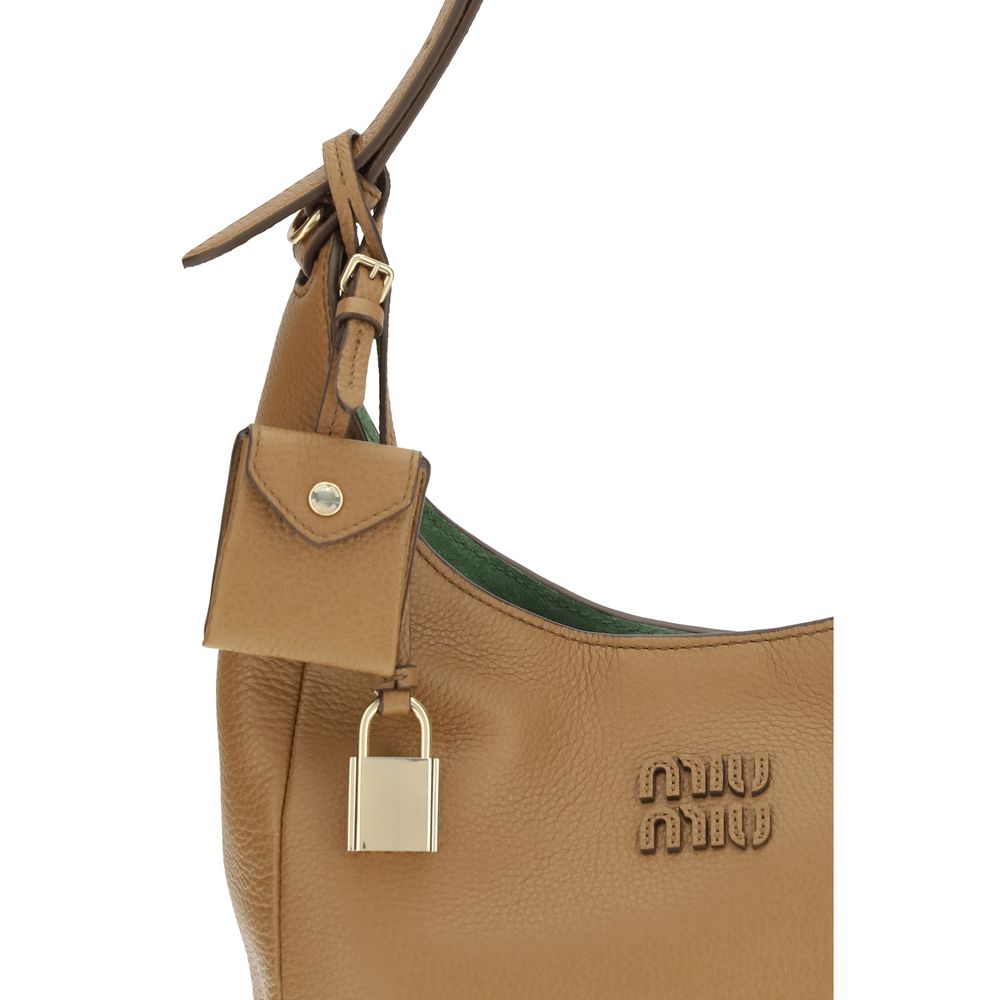 Beige Calf Leather Bos Taurus Shoulder Bag Miu Miu