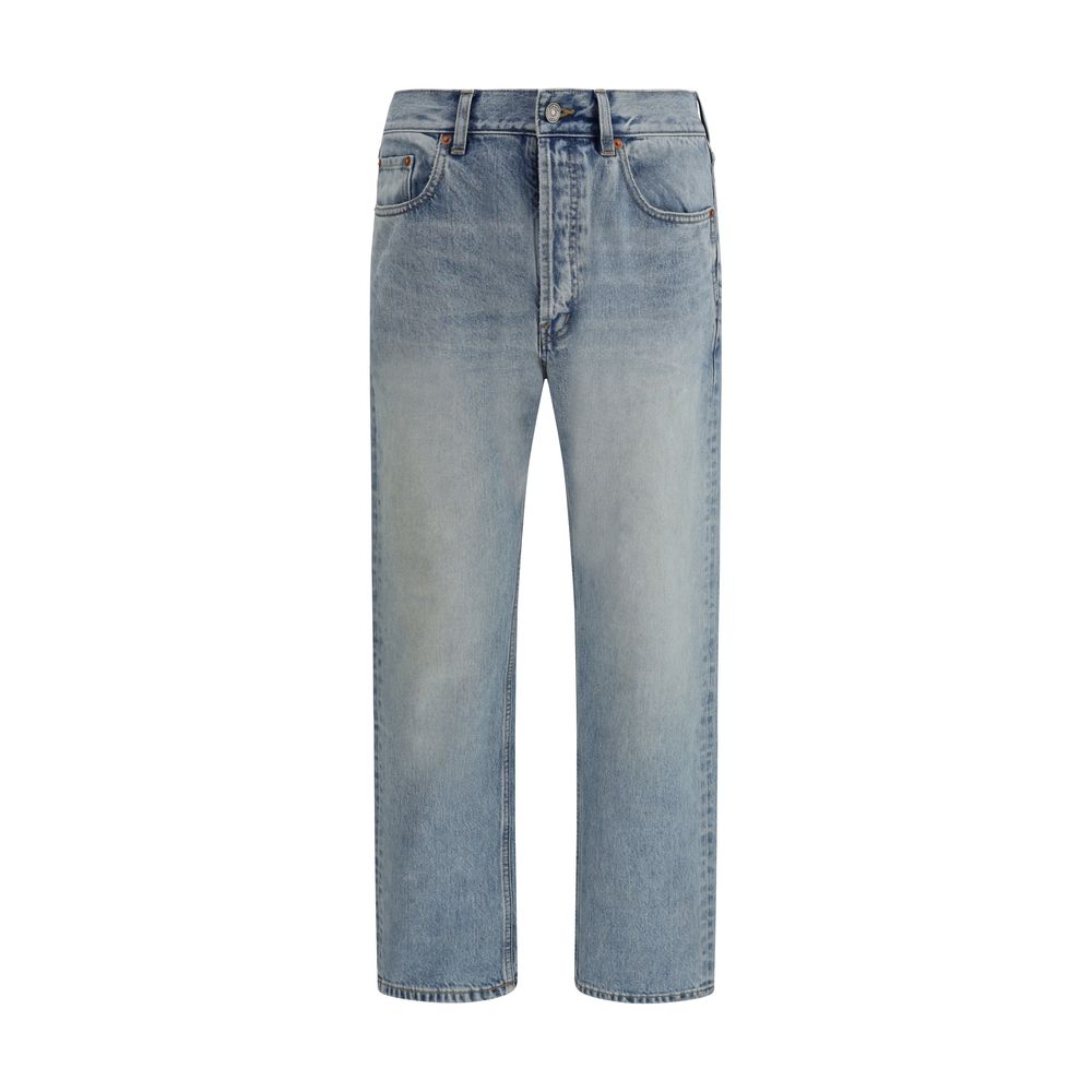 Blue Cotton Straight-Leg Jeans Saint Laurent