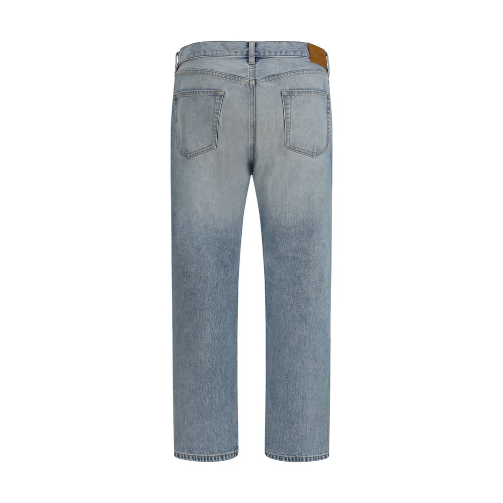 Blue Cotton Straight-Leg Jeans Saint Laurent