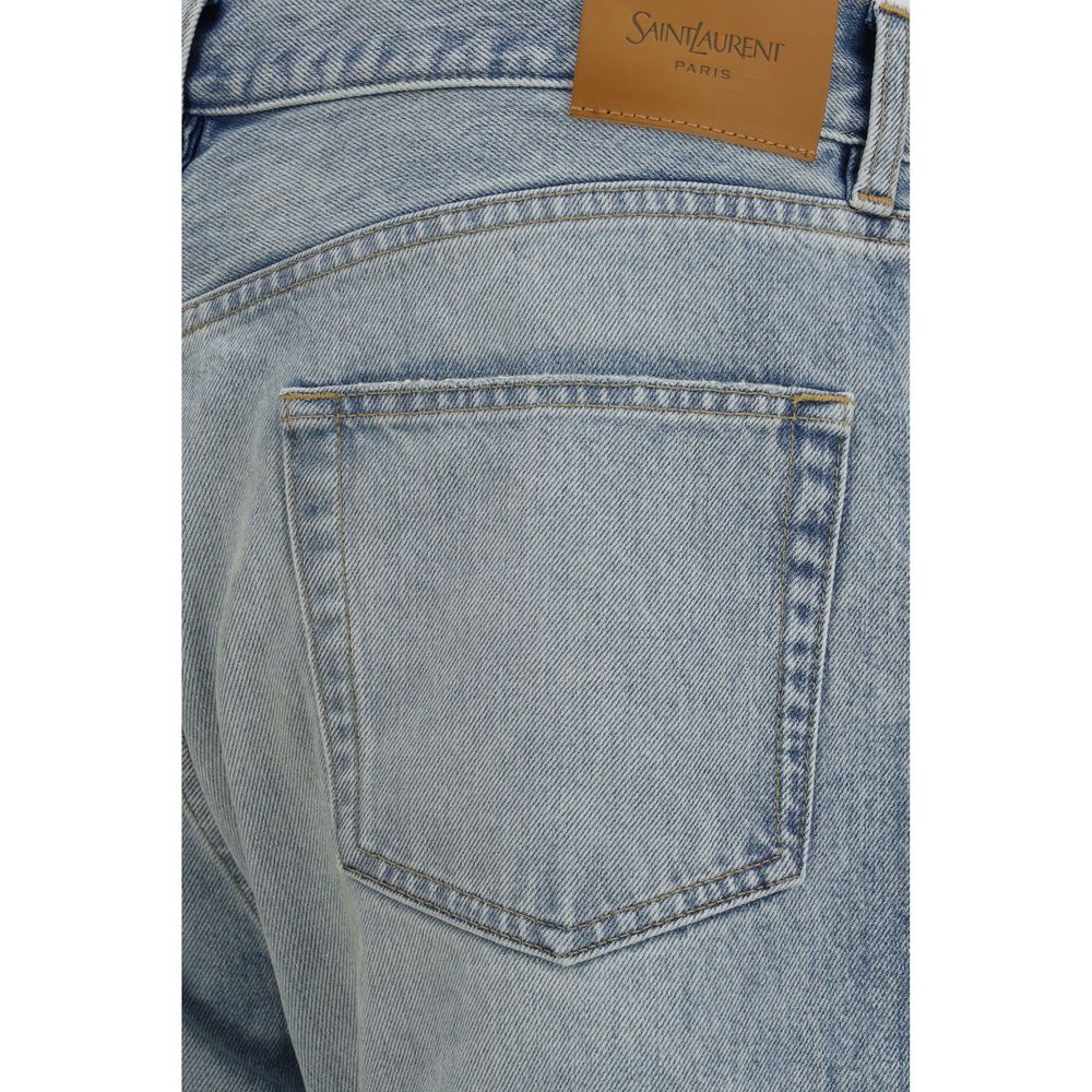 Blue Cotton Straight-Leg Jeans Saint Laurent