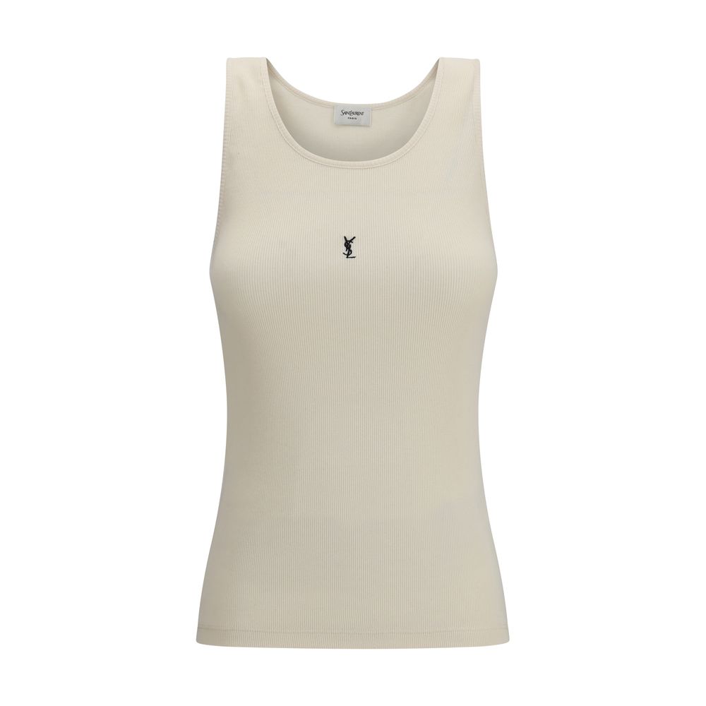 Beige Cotton Tank Tops Saint Laurent