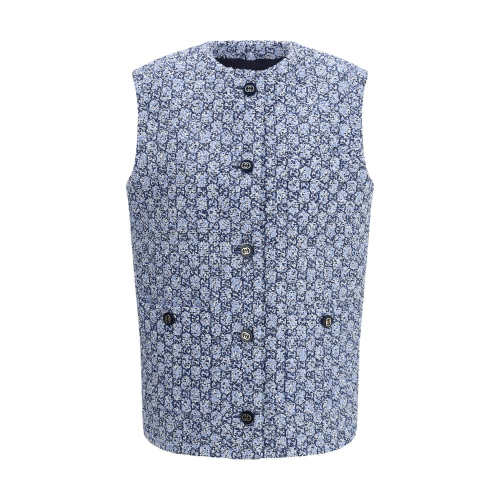 Blue Cotton Sleveless Jacket Gucci