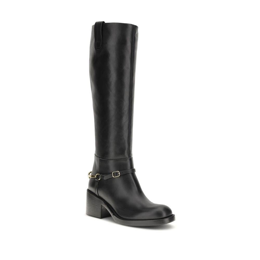 Black Calf Leather Bos Taurus Lace-Up Boots Chloé
