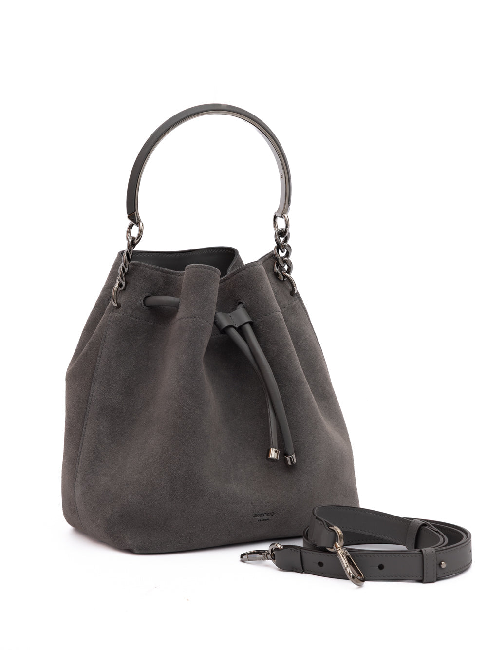 Dark Grey Bon Bon Suede Bucket Jimmy Choo