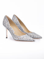 Silver Coarse Glitter Fabric Agnes Pumps Jimmy Choo