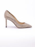 Honey Gold Shimmer Suede Crystals Romy 85 pumps Jimmy Choo