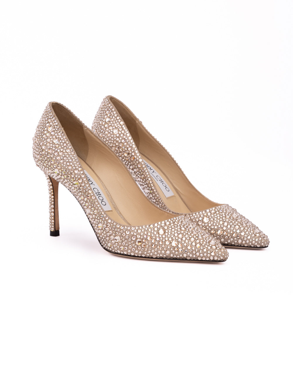 Honey Gold Shimmer Suede Crystals Romy 85 pumps Jimmy Choo