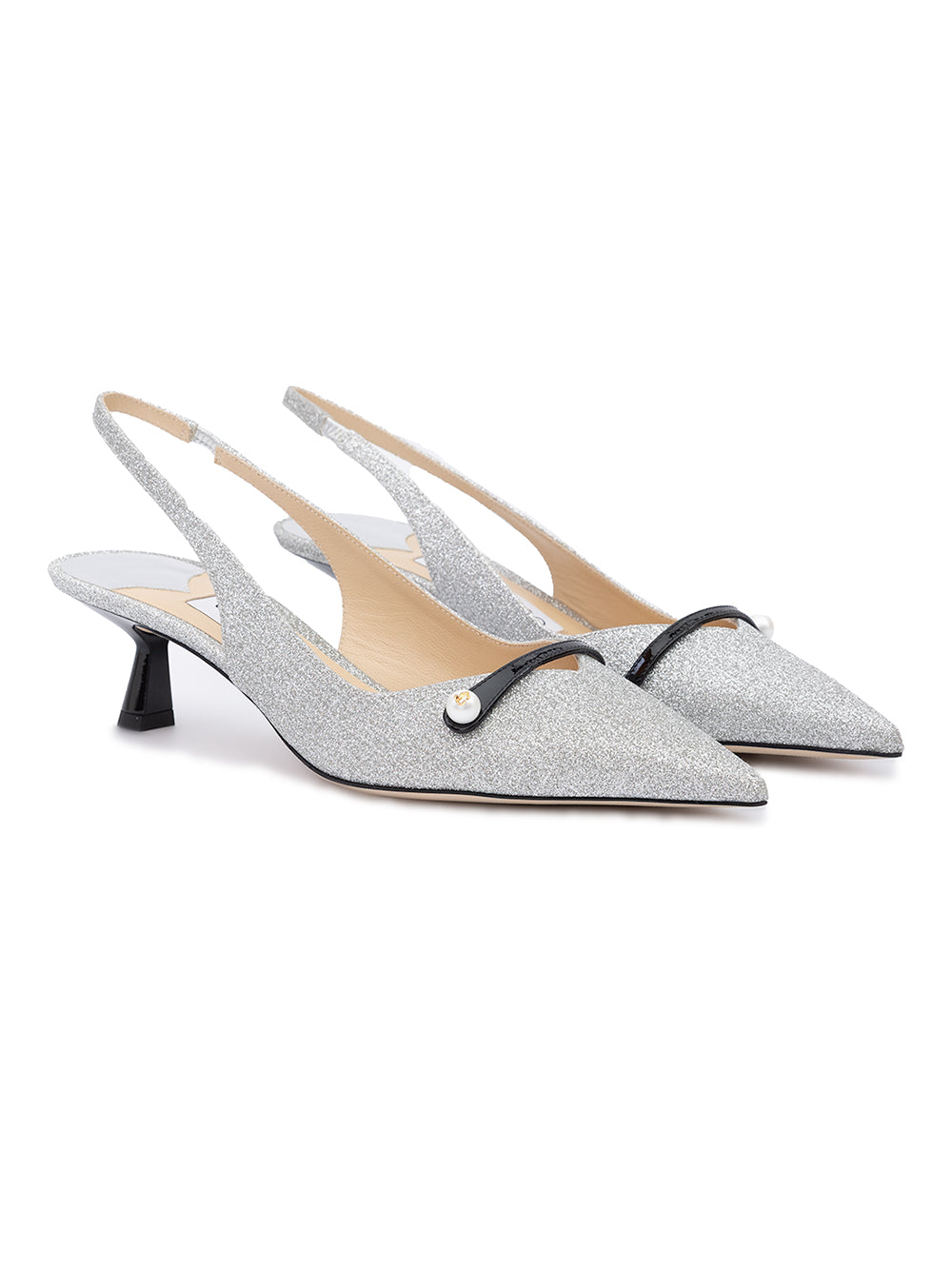 Silver Fine Glitter Amita 45 Slingback Pumps Jimmy Choo