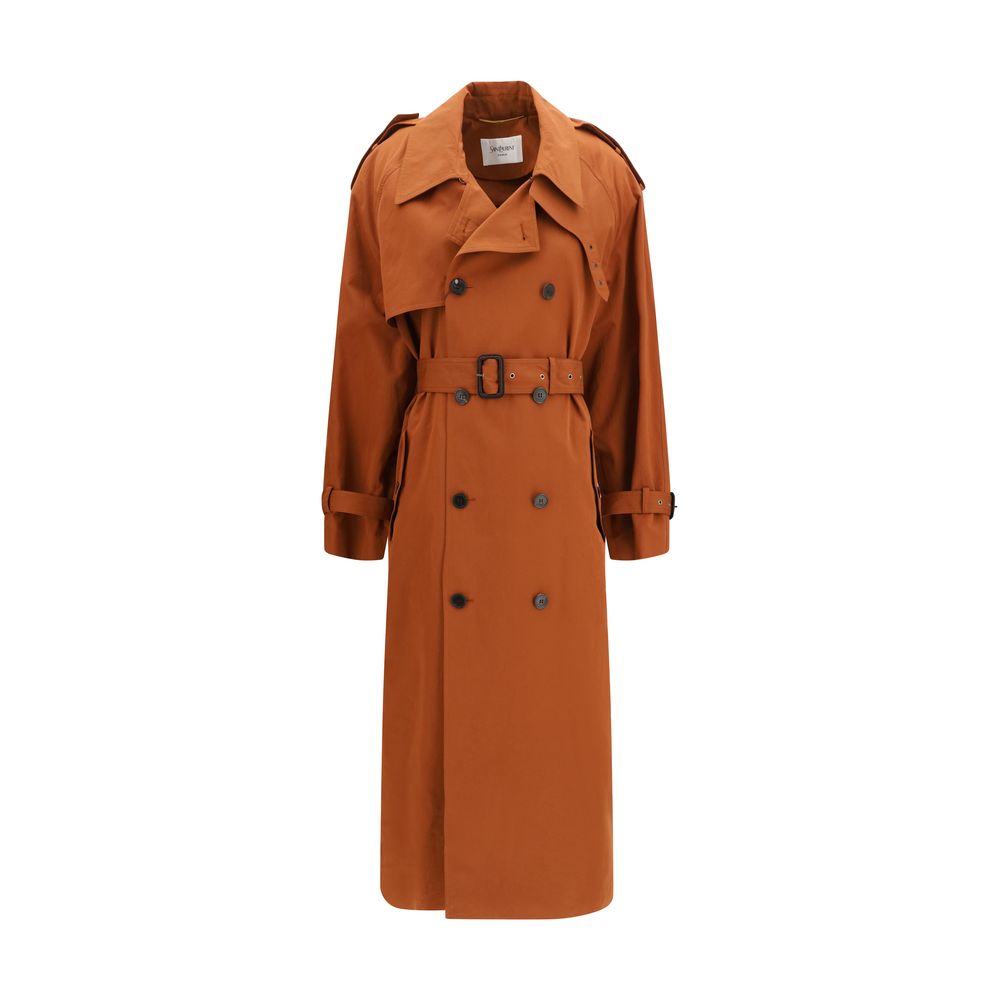 Brown Cotton Trench Coat Saint Laurent